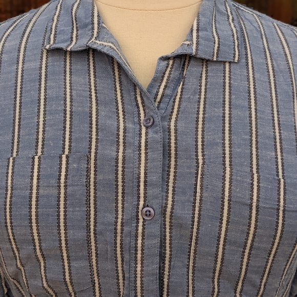 Japna Blue Cotton Striped Shirt Dress Lg - Picture 2 of 6